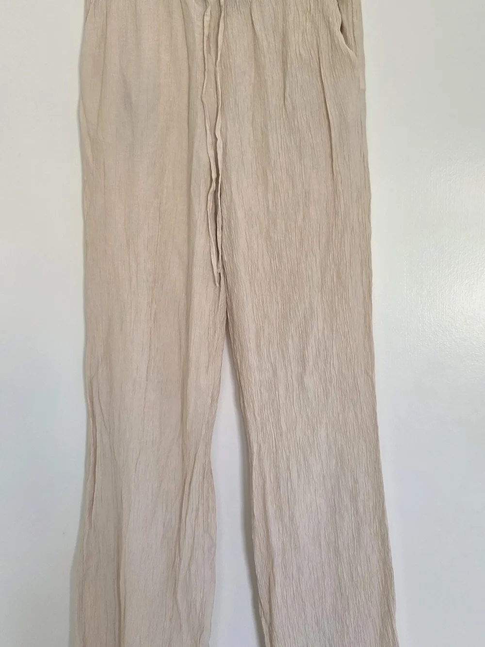 Zara Cream Sand Crinkle Wide Leg Pants XS Coastal Grandmother Resort Linen